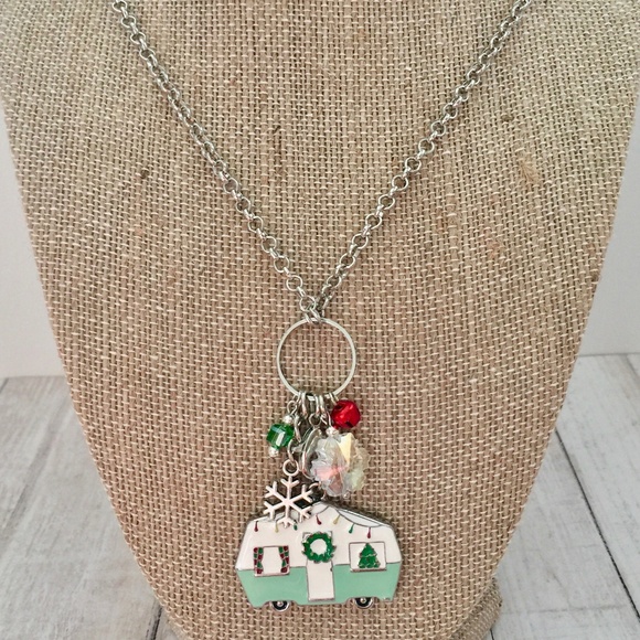 Christmas Vintage Camper Charm Necklace, Silver Plated - Picture 2 of 3